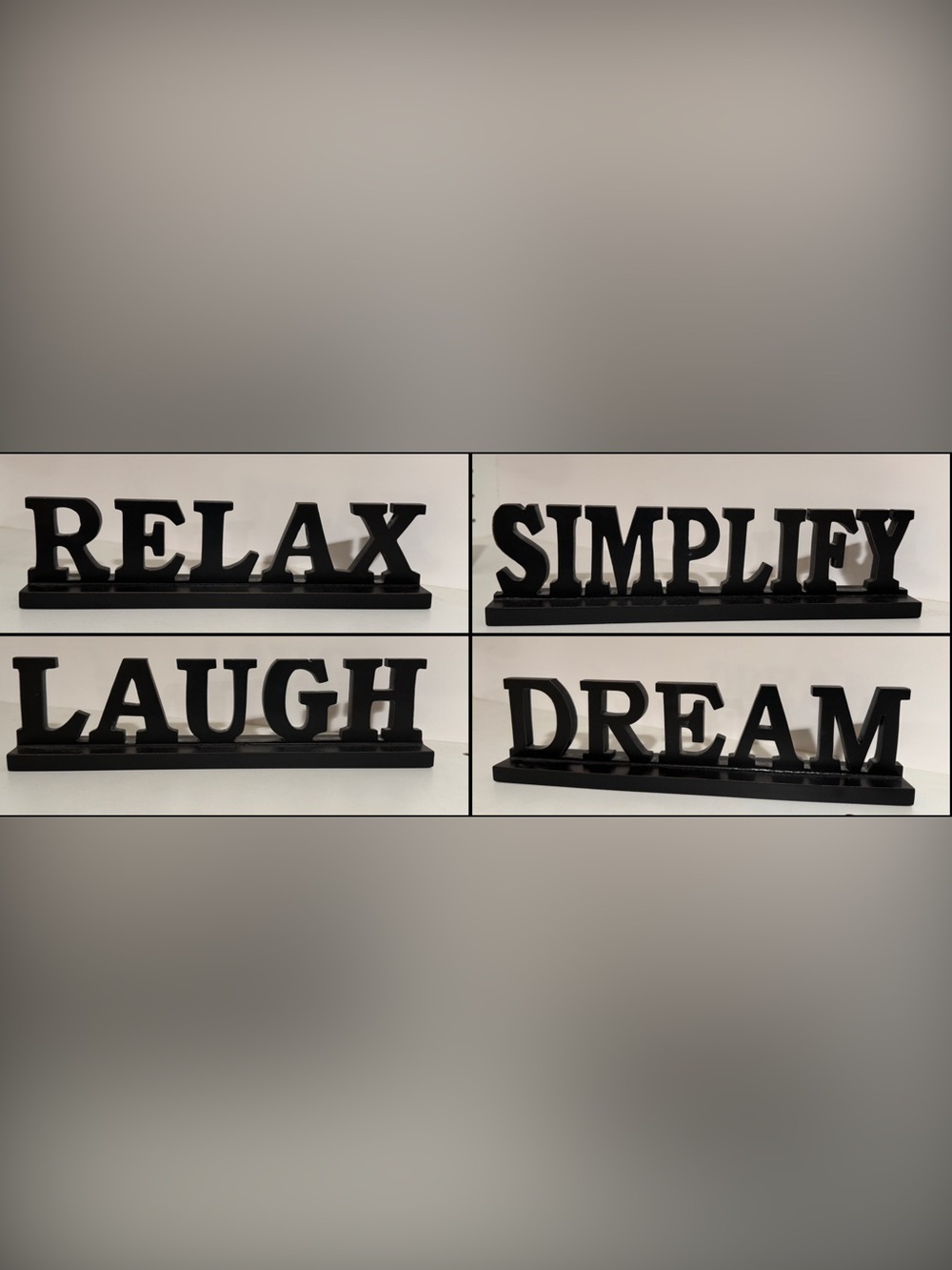 Black 'Relax / Simplify / Laugh / Dream' Decorative Word Signs - Home Wall Decor